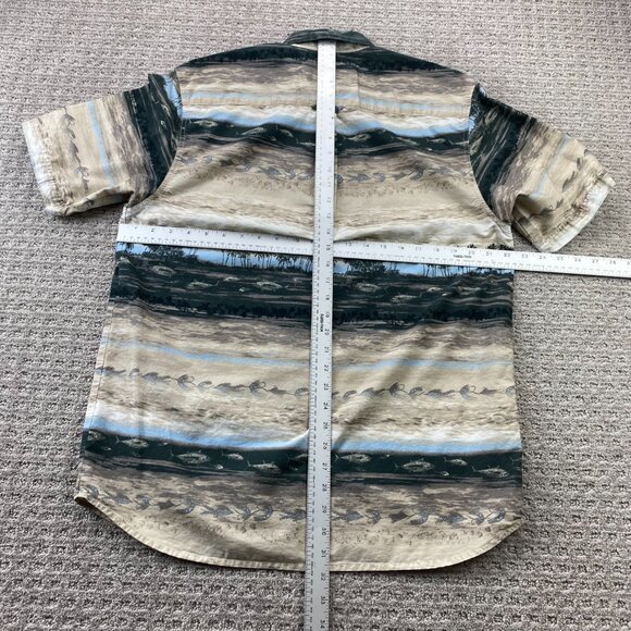 Columbia Sportswear Button Up Shirt Men Medium M Brown Hawaiian Palm Trees Beach - Picture 6 of 8